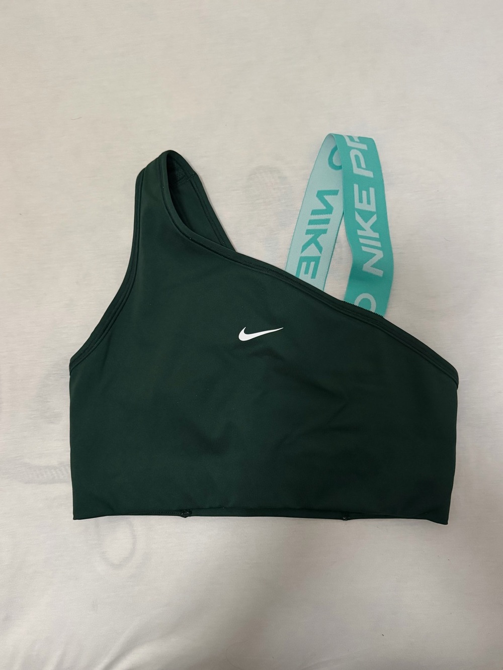 Nike One Shoulder Sports Bra in Dark Green and Teal Strap 🩵